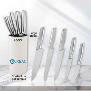 Juego de Cuchillos de Chef Universales de Metal Plateado OEM al por Mayor, Cuchillo de Cocina de Acero Inoxidable para Cortar Frutas con Soporte de Bloque - Product Image 1