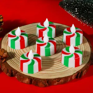 Christmas Battery Tea Lights Candy Cane Striped Flameless LED Tea Light Holiday Gift for Xmas Home Festival Decorations