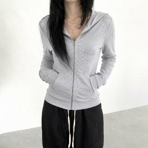 Solid Color Hooded <b>Zip</b> <b>Up</b> Knit <b>Cardigan</b> Women's Slim Fit Long Sleeve Sweater Jacket Casual Y2K Streetwear Autumn Outerwear - Product Image 2