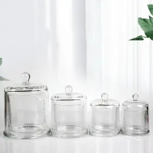 Bougeoir de bureau en forme de cloche transparente en verre transparent vide de luxe pot de bougie parfumée avec couvercle pour la décoration bougie de bricolage