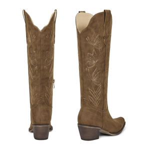 WETKISS toptan 2026 meksika kadın Cowgirl çizmeler blok topuk diz yüksek çizmeler Snip ayak kelebek nakış kovboy çizmeler - Product Image 4