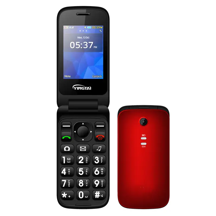 Keypad Flip 3G Ponsel dengan Layar 2.4 Inci Tombol Besar Huruf Besar Suara Besar SOS SIM Ganda Unlocked Cellphone untuk Lansia