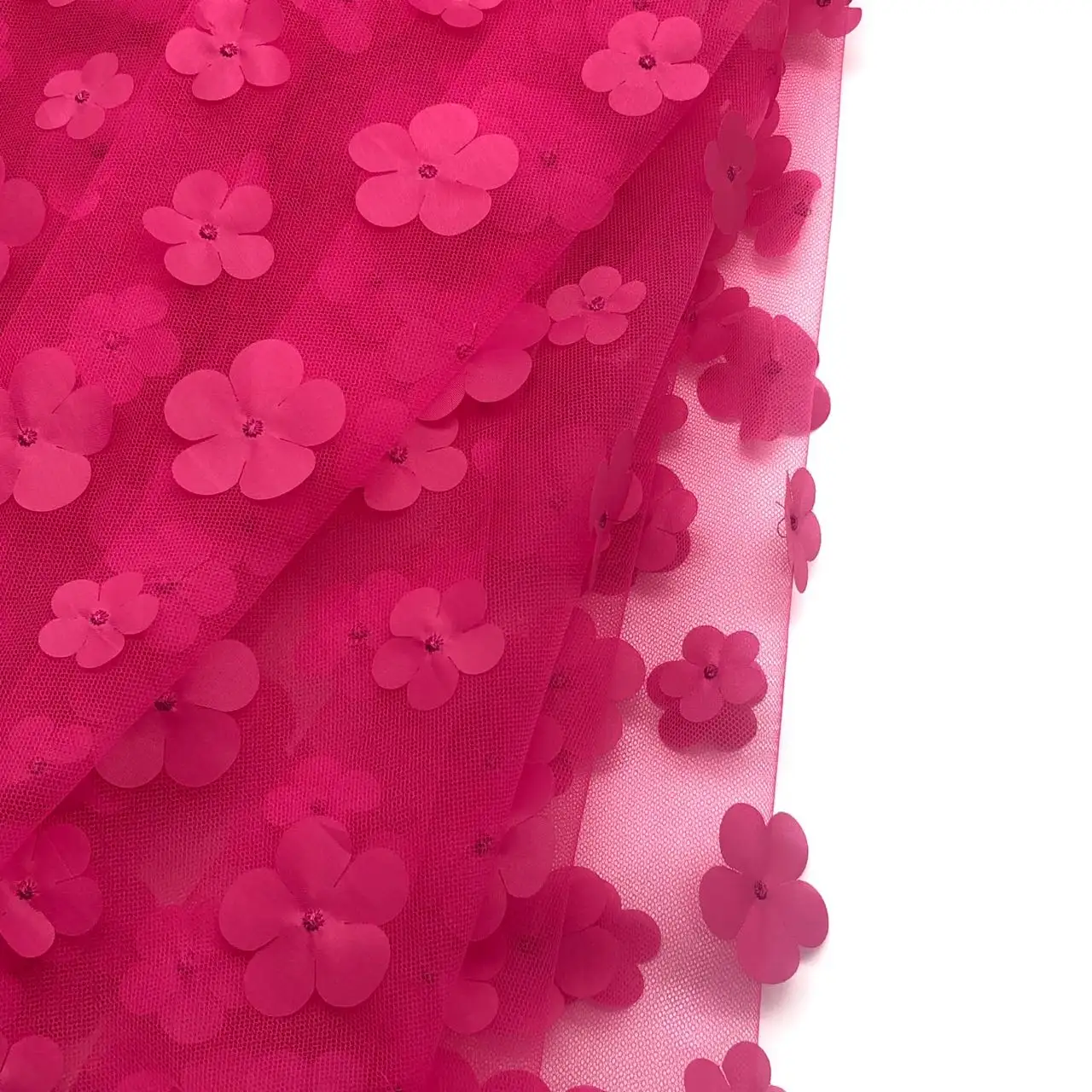 Heißer Verkauf Tüll FLOWER 100Polyester 3D Laser Stickerei Stoff einfarbig Spitze Mesh Hochzeits kleid Kinder Stoff für Mädchen