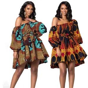 7011 kuwii卸売アフリカの女性の長袖ドレスインドネシアのショートスカートアフリカのdashikiプリントドレスファッションアフリカドレス