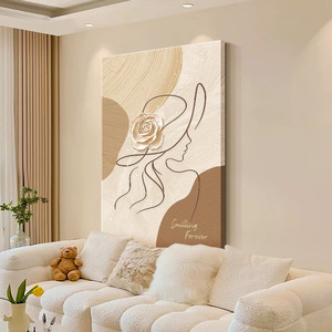 Abstract Portrait Painting Oil <b>Canvas</b> Beige <b>Frame</b> Rectangle Wall Art For Living Room Sofa Background Decor - Product Image 3