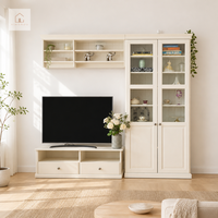 Meuble TV mural sur mesure XINGRUO, style Shaker, étagères en bois crème, mobilier de salon moderne et luxueux