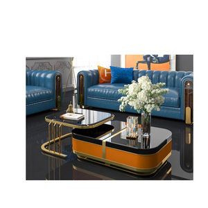 <span class=keywords><strong>Hebi</strong></span> Glas Runder Couchtisch mit Weißer Marmorplatte und Quadratischem Gestell - Product Image 3