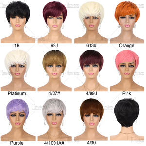 Perruque courte noire pour femmes noires coiffures perruque synthétique pour femmes avec frange sans dentelle avant cheveux bouclés 6 pouces perruque coupe <span class=keywords><strong>Pixie</strong></span> - Product Image 5