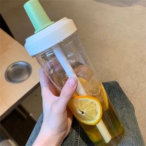 Korean Style High Borosilicate Glass Straw Cup Large Capacity Portable Water <b>Bottle</b> For Travel Adults - Product Image 2