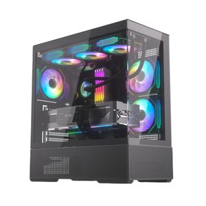 Boîtier d'ordinateur ATX Mid-Tower Gaming en verre trempé double TG avec fenêtre latérale et option Type-C, design aquarium - Product Image 2