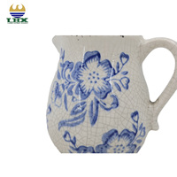Vase en céramique bleu et blanc du fabricant avec poignée Crackle-Glaze Chinoiserie Vase à fleurs pour la décoration intérieure et le centre de table
