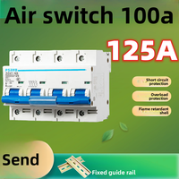 Pemutus Sirkuit Udara Tipe D Ukuran Kecil DZ47 Tiga Fasa 100A 380V Pemutus Beban Berlebih Rumah Tangga Bahan PC 125A Utama