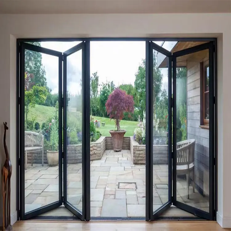 Tempered Glass Bifold Doors Aluminium Folding Patio Outdoor Sliding Folding Door Aluminum Vertical Bi Folding Door