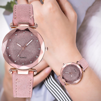 Relógio de pulso feminino quartz com vestimenta, relógio analógico céu estrelado de couro para mulher, 2021