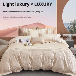 Sang trọng dài STAPLE bông bốn mảnh Vua Comforter thiết lập đầy đủ bông cứu trợ thêu thân thiện với môi thoáng khí Châu Âu-mỹ - Product Image 1