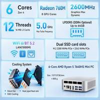 MQR Desktop PC AMD Ryzen 5 7640HS 5.0GHz DDR5 WiFi6 Triple Display Type-C 4K Win11 Ubuntu Office Use Windows 11Pro MiniPC