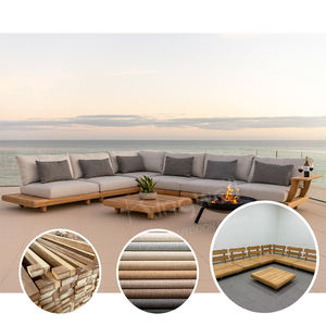 Muebles de Madera de Teca Impermeables para Exteriores de Estilo Europeo Moderno, Sofá Seccional en Forma de L con Mesa de Centro para Patios y Hoteles - Product Image 2