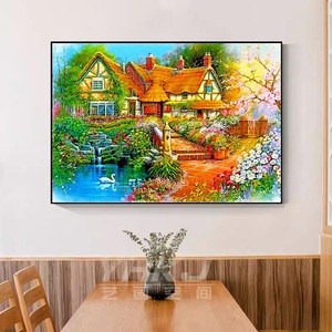 SONGWOO English Country Cottage Garden Swan <strong>Pond</strong> <strong>Painting</strong> Kit DIY Landscape Diamond <strong>Painting</strong> - Product Image 2