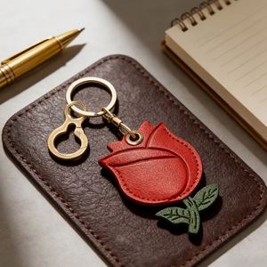 Porte-clés en cuir PU rouge en forme de tulipe, étui de protection, breloque de sac, pendentif fleur de tulipe - Product Image 1