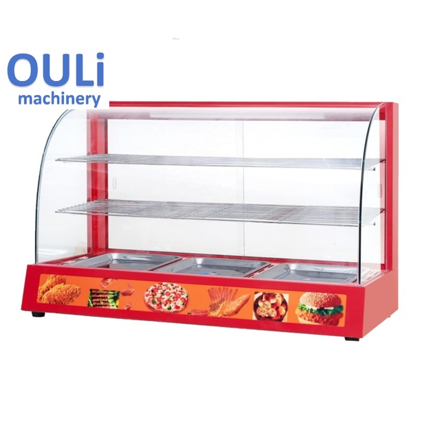 3 Pans Hot Pot Stainless Steel Warmer Display Cabinet Food Warming Chafing Dish with Tempering Glass