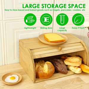 Boîte à pain en bambou couleur naturelle avec porte coulissante arquée, rangement de bureau pour pain et pâtisseries - Product Image 5