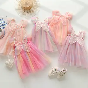 Kinderen Vlinder Vleugels Jurk Voor Meisjes Kinderen Prinses Regenboog Tutu Jurk Kids Jurk Regenboog Peuter Fladderende Mouw Zomer Japon