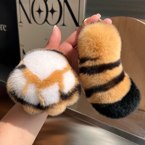 Cute Rex Rabbit Fur Tiger Tail Plush Keychain Soft Light Car Key Pendant for School Bag Tiger Paw Pendant