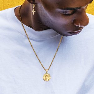 Pendentif pièce de monnaie Croix de Saint Christophe en acier inoxydable plaqué or 18 carats, Collier religieux vintage avec crucifix pour homme et femme - Product Image 6