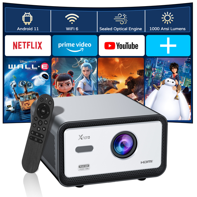XNANO High Brightness Full HD 1080P WIFI6 Bluetooth 1000 ANSI Proyector 8k Sealed Optical Engine Projector 4k Home Theater