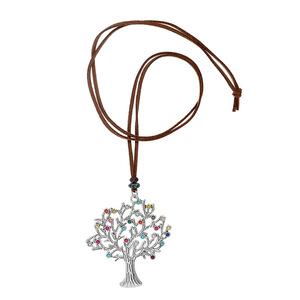 Collar con colgante de árbol de la vida, cuentas de colores, aleación de cobre, forma circular, hecho a mano, joyería de moda unisex - Product Image 5