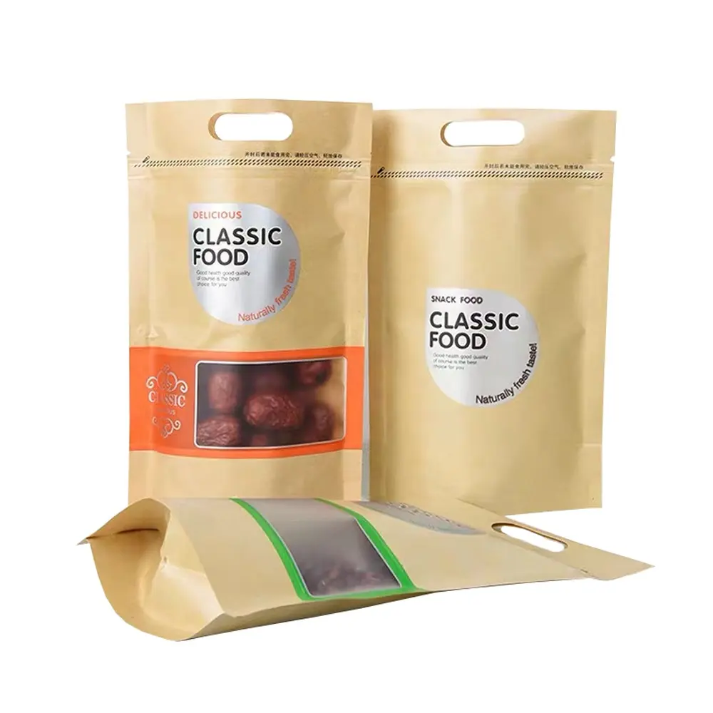 Aperatif kurutulmuş meyve çayı tohumu kendinden sızdırmazlık gıda Kraft kağıt paket çanta