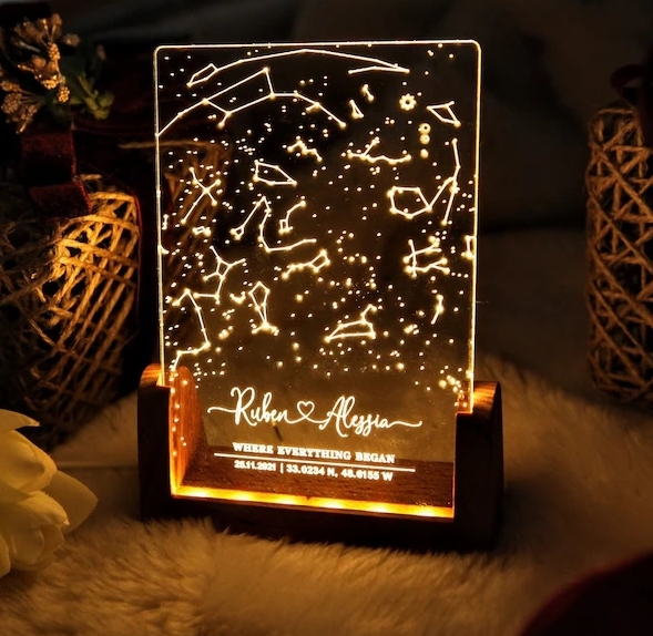 Personalized Decorative Romantic Wooden Stand Sky Usb Led Desktop Note Board Led Base Acrylic Blank for Night Dim Light Home