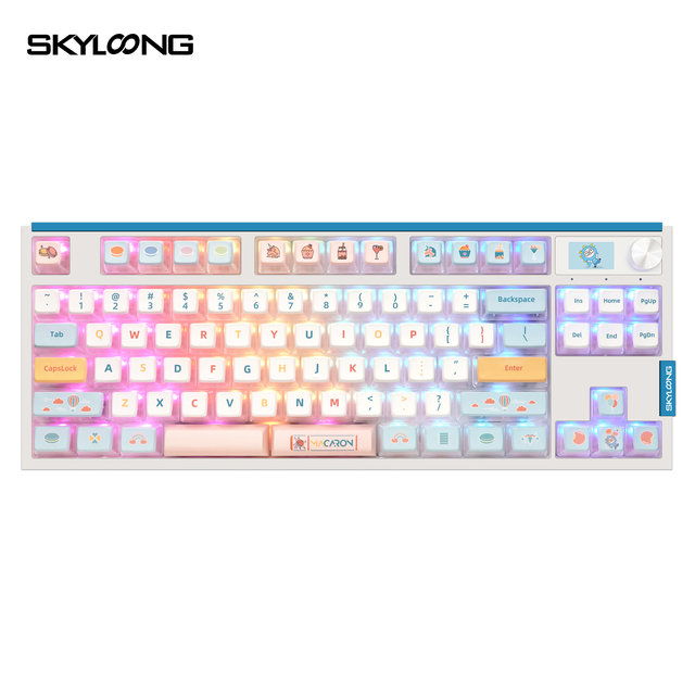 SKYLOONG GK87pro Youth Version Mechanicall Keyboard  Macarone Pudding Keycaps Mechanical Keyboard for 1.14 Inch TFT-LCD Screen