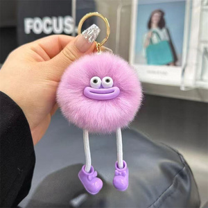 Hàn quốc mềm sang trọng Keychain Mặt dây chuyền giả thỏ lông với miệng lớn và than bóng xe Keychain & schoolbag treo quà tặng - Product Image 2