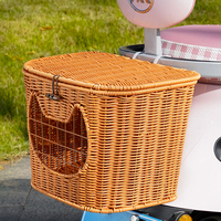 Panier de transport universel pour animaux de compagnie pour vélo électrique, avec couvercle anti-évasion et design ajouré pour chat, panier imitation rotin pour animaux de compagnie, pour montage avant ou arrière
