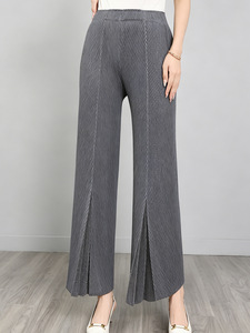 Pantalones plisados Miyake de pierna ancha casuales para mujer, pantalones casuales sueltos de cintura alta con abertura, ropa occidental para mujer, venta al por mayor de ropa a granel - Product Image 4