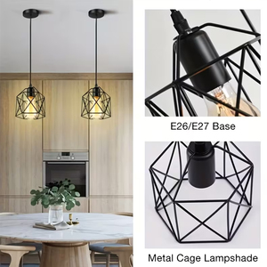 Wholesale Farmhouse Black Iron <strong>Cage</strong> Pendant <strong>Light</strong> Vintage Geometric <strong>Shade</strong> Hanging <strong>Light</strong> Fixture E26 E27 for Kitchen Entryway - Product Image 3