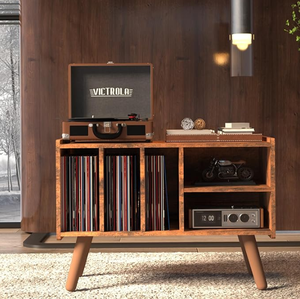 Étagère de rangement <span class=keywords><strong>pour</strong></span> disques vinyles en bois de style moderne, support <span class=keywords><strong>pour</strong></span> CD multimédia, adapté <span class=keywords><strong>pour</strong></span> placer un tourne-disque. - Product Image 2
