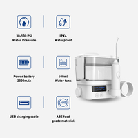 Hydropulseur dentaire portable sans fil rechargeable USB 600 ml en plastique étanche IPX7 haute pression pour usage domestique