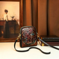 Sac bandoulière vintage 3D gaufré motif visage, sac à l'épaule ethnique sculpté, petite pochette pour téléphone, sac messager pour femme