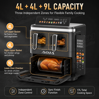 Four à friture électrique AOJA 3000W, 4L+4L+9L multi-compartiments, écran pliable à droite, 12 menus prédéfinis, pot et grille antiadhésifs