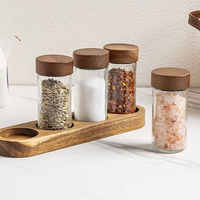 Vente chaude Acacia Bois Verre Assaisonnement Bouteille Poivrière Épice Pot De Stockage Base Usine En Gros pour Conteneur De Stockage Des Aliments