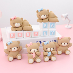 Pink blue bow love heart cartoon bear soft gum doll boy girl birthday cake decoration Cake Topper fornitori - Product Image 1