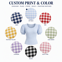 Robe moulante à manches bouffantes et col rond en gingham, longueur genou, pour femme, vente en gros, fabricant OEM ODM