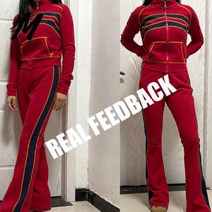 Conjunto de Chaqueta Corta con Cierre y Pantalones Acampanados de Punto Waffle Personalizado, Ropa Deportiva de 2 Piezas para Mujer, OEM, Trajes Deportivos para Mujeres Altas - Product Image 2