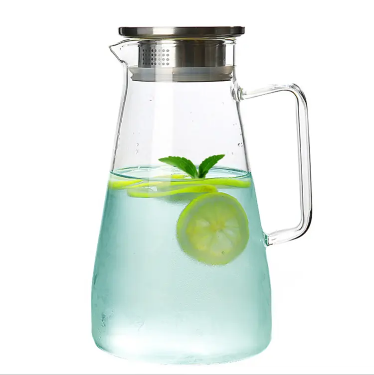 Vidro de borosilicato de alta água potável jarro Jarro de vidro jarro com tampa de aço inoxidável