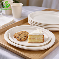 Assiette ovale en bagasse de canne à sucre SUMKOKA 264 mm, 10 pouces, compostable, jetable, de qualité alimentaire, vaisselle biodégradable