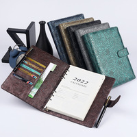 Reliure à anneaux vintage à motifs floraux A5 A6 en cuir PU, couverture de carnet avec boucle, rangement pour billets, reliure de budget