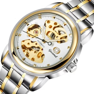 Montre mécanique circulaire pour homme plaquée <span class=keywords><strong>or</strong></span>, double face creuse, en acier inoxydable, tendance - Product Image 3