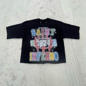 เสื้อยืดคอกลมทรงโอเวอร์ไซส์ ตัดเย็บพิเศษ ผ้าคอตตอนหนานุ่ม ปักลาย ตกแต่งขอบเสื้อแบบดรอปโชว์เดอร์ ทรงบ็อกซี่ สำหรับผู้ชาย - Product Image 2